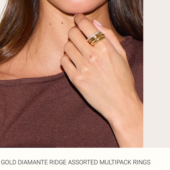 Gold Diamante Ridge Assorted Multipack Rings - Picture 1 of 1